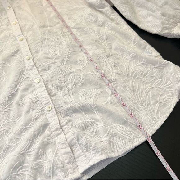 ✨ J. McLaughlin Floral Embroidered Cotton/Silk Blend Top Button Up Large White - Picture 12 of 12